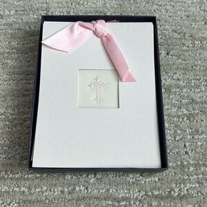 Vellum Pink Cross Notecards with Satin Ribbon